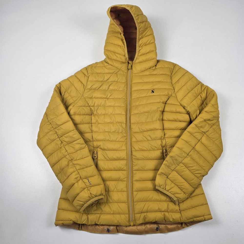 Joules Jacket Womens 6 Gold Right As Rain Snug Hooded Packable Puffer Coat